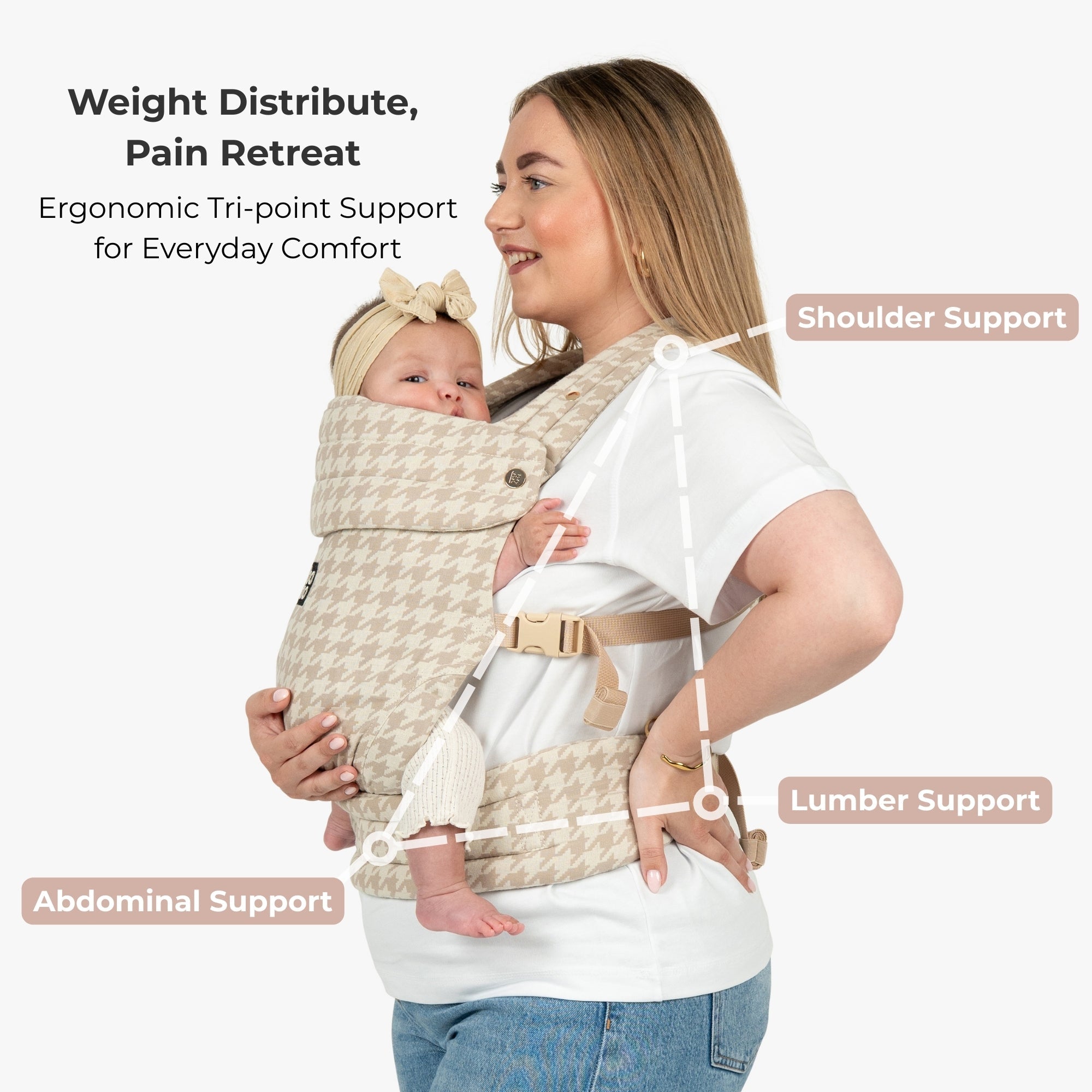 The Bonding Carrier - Beige Houndstooth - Baby Bondé