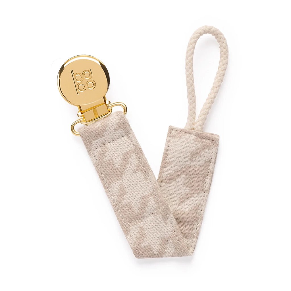 Beige Houndstooth Pacifier Clip - Baby Bondé