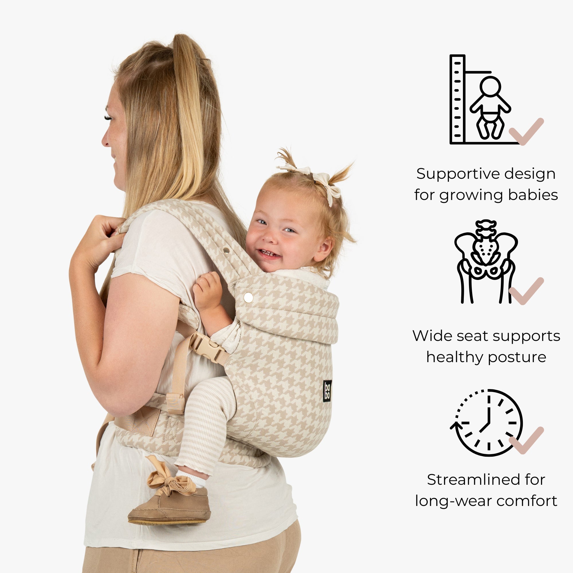 The Bonding Carrier - Beige Houndstooth - Baby Bondé